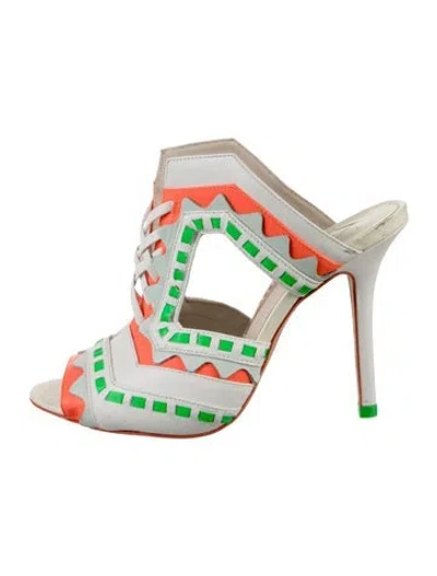 Pre-owned Sophia Webster Leather Colorblock Pattern Sandals In White