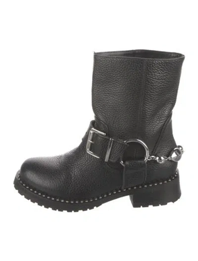 Pre-owned Sophia Webster Leather Crystal Embellishments Moto Boots In Black