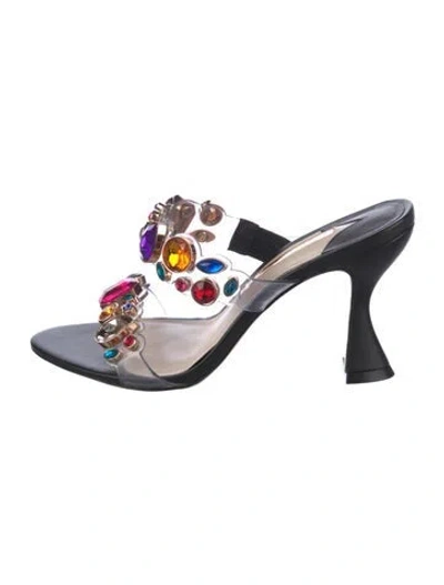 Pre-owned Sophia Webster Leather Crystal Embellishments Slides In Black