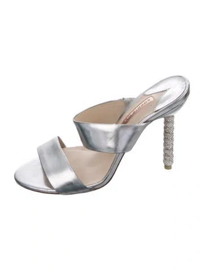 Pre-owned Sophia Webster Leather Crystal Embellishments Slides In Silver