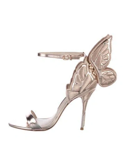 Pre-owned Sophia Webster Leather Embroidered Accent Sandals In Metallic/pink