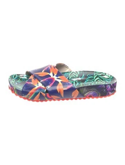 Pre-owned Sophia Webster Leather Floral Print Slides In Blue/green