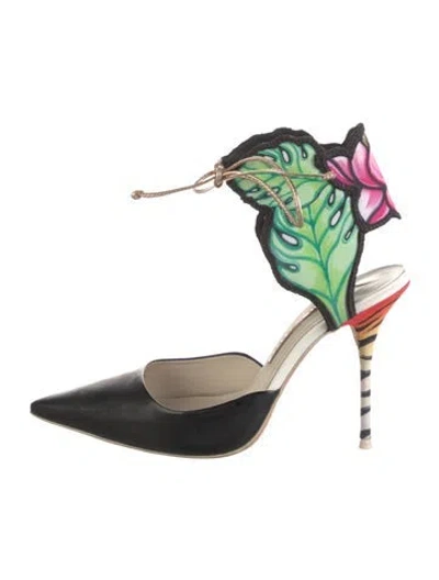 Pre-owned Sophia Webster Leather Floral Print Slingback Pumps In Black