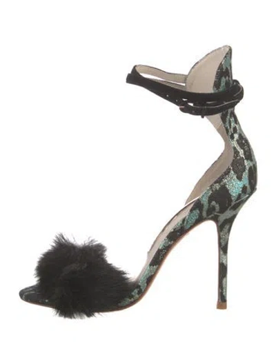 Pre-owned Sophia Webster Leather Fur Trim Sandals In Silver