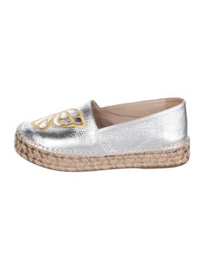 Pre-owned Sophia Webster Leather Graphic Print Espadrilles In Metallic/silver