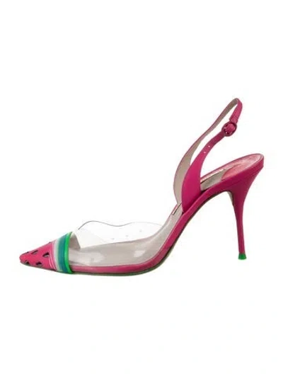Pre-owned Sophia Webster Leather Graphic Print Slingback Pumps In Pink