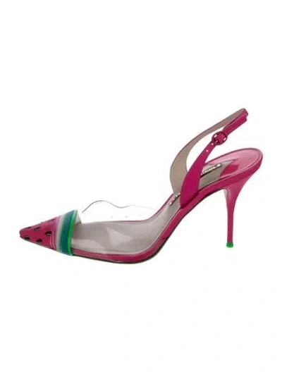 Pre-owned Sophia Webster Leather Graphic Print Slingback Pumps In Pink