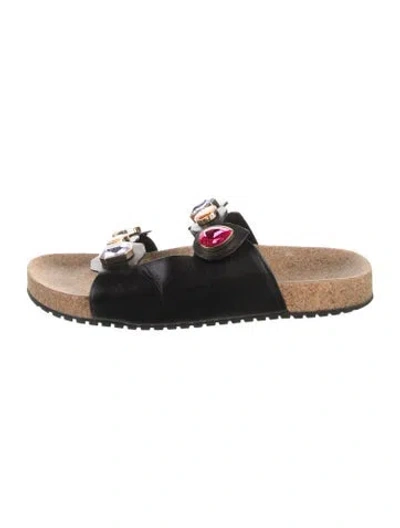 Pre-owned Sophia Webster Leather Patterned Slides In Black