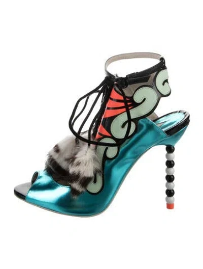 Pre-owned Sophia Webster Leather Patterned T-strap Pumps In Blue