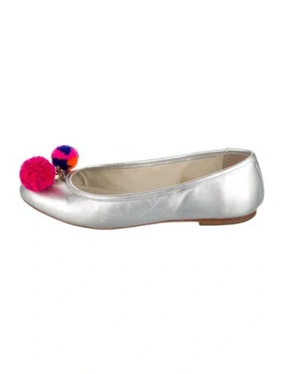 Pre-owned Sophia Webster Leather Pom-pom Embellishments Ballet Flats In Silver