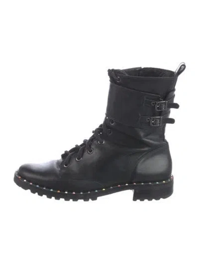 Pre-owned Sophia Webster Leather Studded Accents Combat Boots In Black