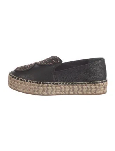 Pre-owned Sophia Webster Leather Studded Accents Espadrilles In Black/metallic