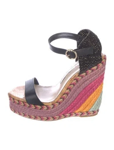Pre-owned Sophia Webster Leather Tweed Pattern Espadrilles In Black