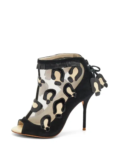 Pre-owned Sophia Webster Leopard-print Mesh Heeled Boots In Black