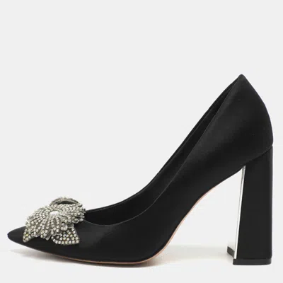 Pre-owned Sophia Webster Lilico Crystal Embellished Size 37 Black Satin Pumps