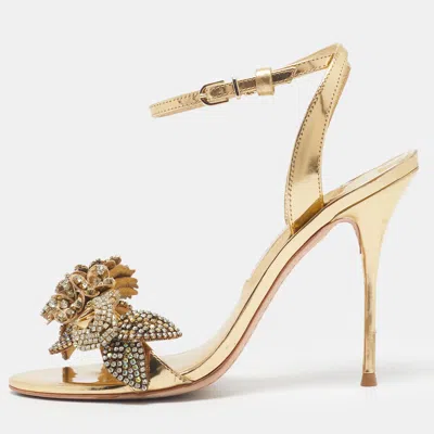 Pre-owned Sophia Webster Lilico Size 38.5 Gold Leather Ankle Strap Sandals