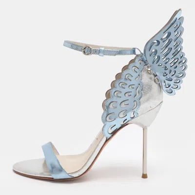 Pre-owned Sophia Webster Metallic Blue/silver Leather Evangeline And Lurex Wings Open Toe Sandals Size 39.5