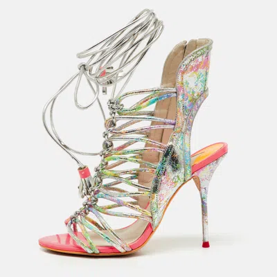 Pre-owned Sophia Webster Metallic Multicolour Leather Lacey Tie Up Sandals Size 38