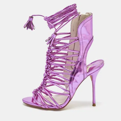 Pre-owned Sophia Webster Metallic Purple Leather Lacey Tie Up Sandals Size 35.5