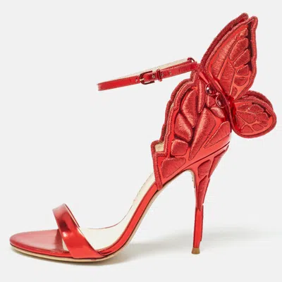 Pre-owned Sophia Webster Metallic Red Leather Chiara Butterfly Ankle Strap Sandals Size 39