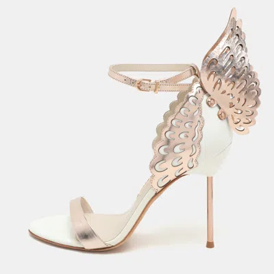 Pre-owned Sophia Webster Metallic Rose Gold/white Leather Evangeline Ankle Strap Sandals Size 37