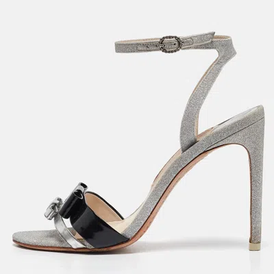 Sophia Webster Metallic/black Glitter And Leather Ankle Strap Sandals In Silver