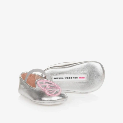 Sophia Webster Mini Babies' Butterfly 皮质学步鞋 In Silver