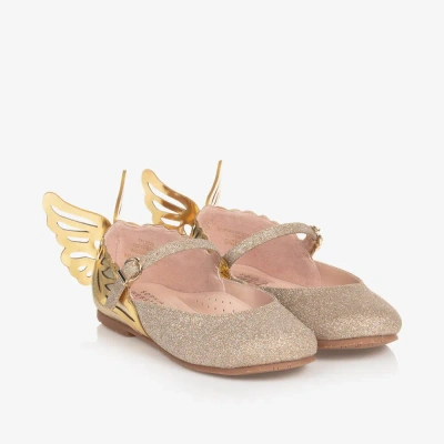 Sophia Webster Mini Kids' Girls Gold Leather Heavenly Flat Shoes