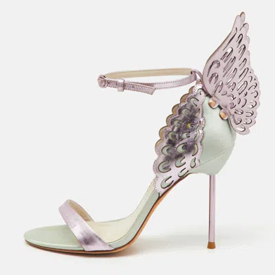 Pre-owned Sophia Webster Mint Green/lilac Satin And Leather Evangeline Ankle Strap Sandals Size 38