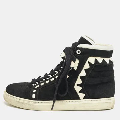 Pre-owned Sophia Webster Monochrome Suede And Patent Leather Riko High Top Sneakers Size 38