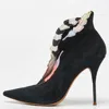 Sophia Webster Multicolor Embroidered Suede Ankle Booties In Black