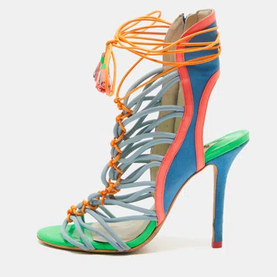Pre-owned Sophia Webster Multicolor Leather And Suede Lacey Sandals Size 38.5