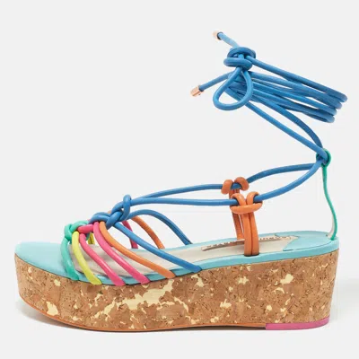 Pre-owned Sophia Webster Multicolor Leather Cord Copacabana Platform Sandals Size 37.5