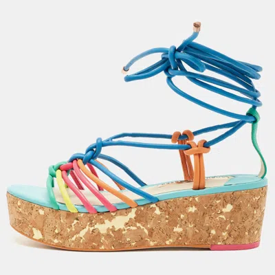 Pre-owned Sophia Webster Multicolor Leather Cork Wedge Sandals Size 37.5