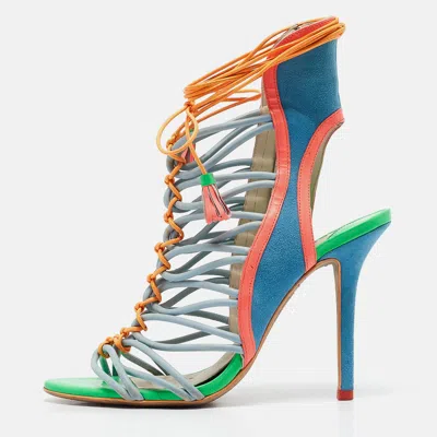 Pre-owned Sophia Webster Multicolor Patent Leather And Suede Lacey Ankle Strap Sandals Size 40