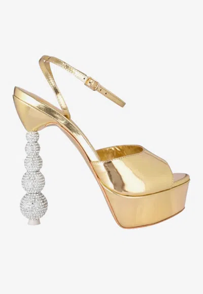 Sophia Webster Natalia 140 Crystal Heel Platform Sandals In Metallic Leather In Gold