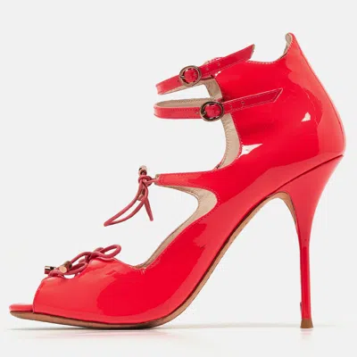 Sophia Webster Neon Pink Patent Leather Ankle Strap Sandals In Red