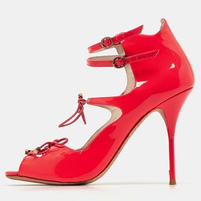 Sophia Webster Neon Pink Patent Leather Ankle Strap Sandals Size 39.5 In Red