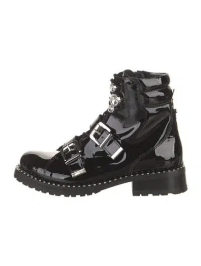 Pre-owned Sophia Webster Patent Leather Crystal Embellishments Combat Boots In Black