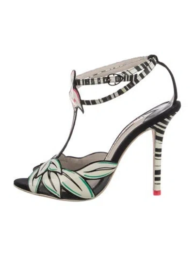 Pre-owned Sophia Webster Patent Leather Floral Print T-strap Pumps In Black/green/white