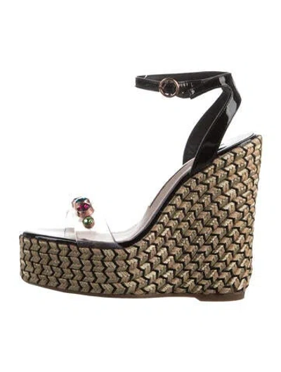 Pre-owned Sophia Webster Patent Leather Patterned Sandals In Black