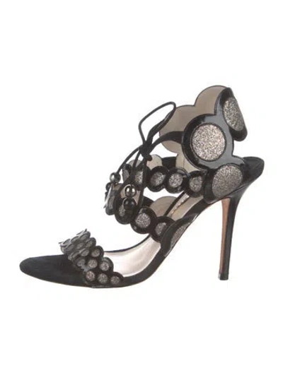 Pre-owned Sophia Webster Patent Leather Polka Dot Print Slingback Sandals In Black