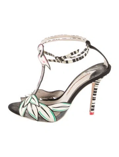 Pre-owned Sophia Webster Patent Leather Printed T-strap Sandals In Black