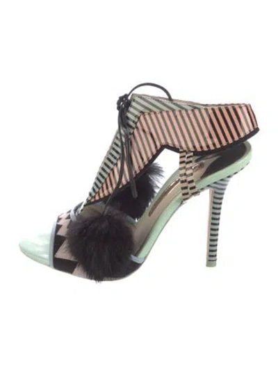 Pre-owned Sophia Webster Patent Leather Striped T-strap Sandals In Pink