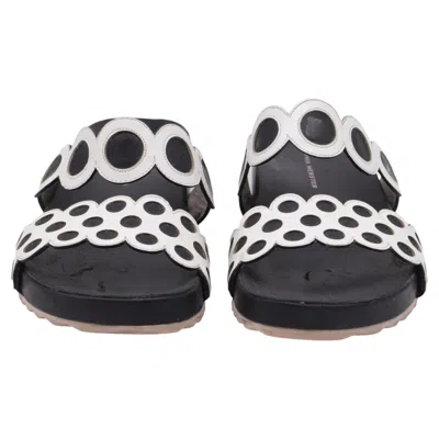 Pre-owned Sophia Webster Perforated Slide Sandals In Black And White Leather