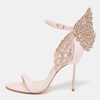 Pre-owned Sophia Webster Pink Leather And Glitter Evangeline Ankle Strap Sandals Size 38.5