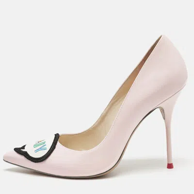 Pre-owned Sophia Webster Pink Patent Leather Lady Boss Pointed Toe Pumps Size 38.5