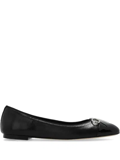 Sophia Webster Pirouette Mixed Leather Bow Ballerina Flats In Black