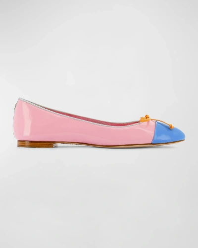 Sophia Webster Pirouette Colorblock Patent Bow Ballerina Flats In Summer