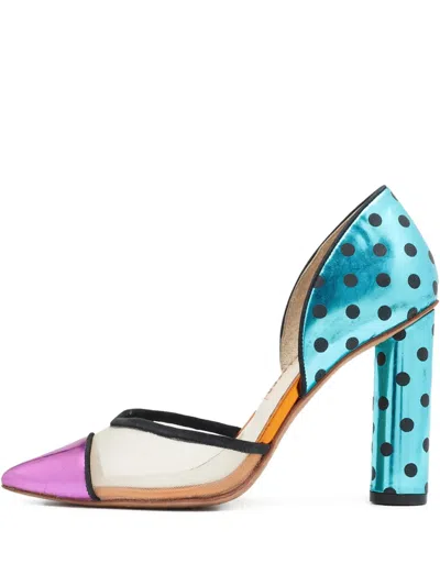 Pre-owned Sophia Webster  100mm Jessica Polka-dot Metallic Heel Pumps